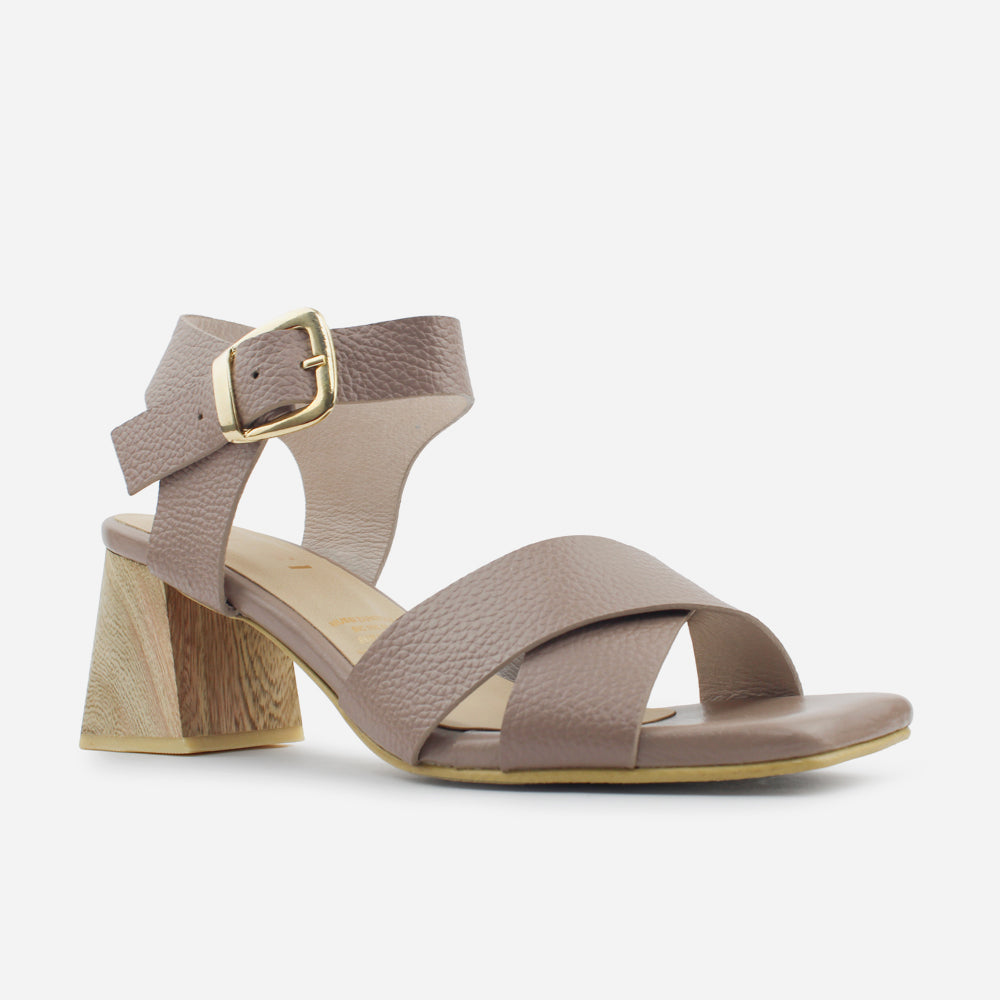 Sandalia tacon aurelia de cuero para mujer - Taupe