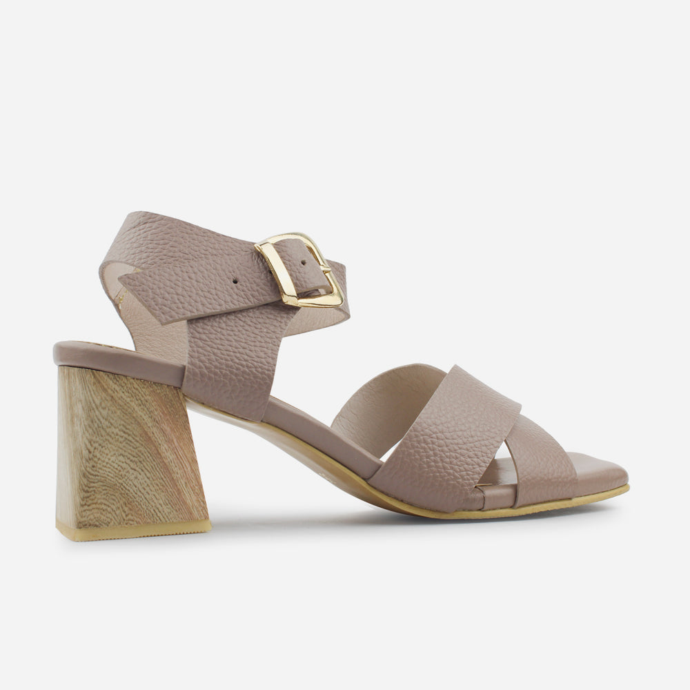 Sandalia tacon aurelia de cuero para mujer - Taupe