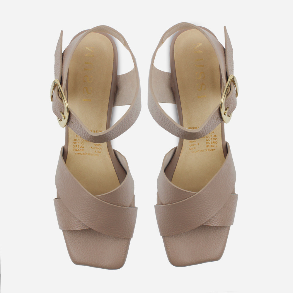 Sandalia tacon aurelia de cuero para mujer - Taupe