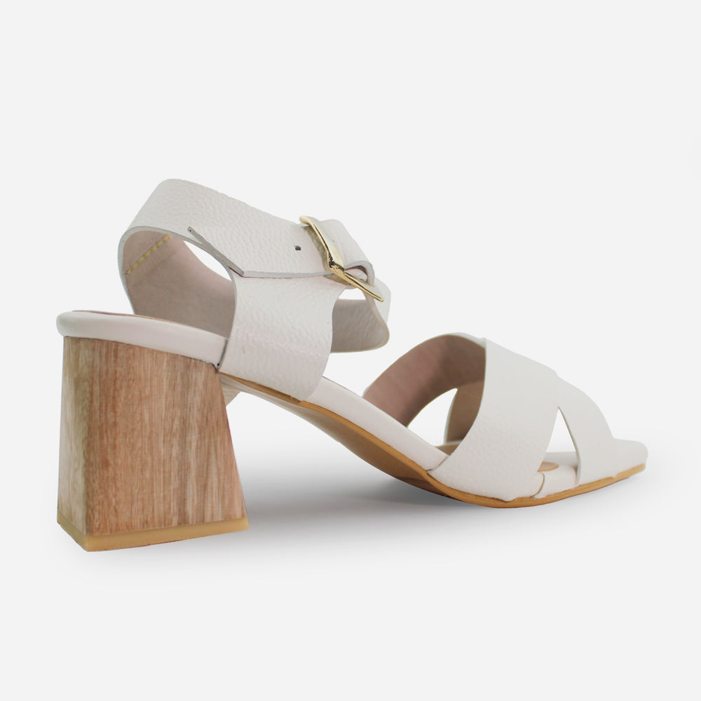 Sandalia tacon aurelia de cuero para mujer - Hueso