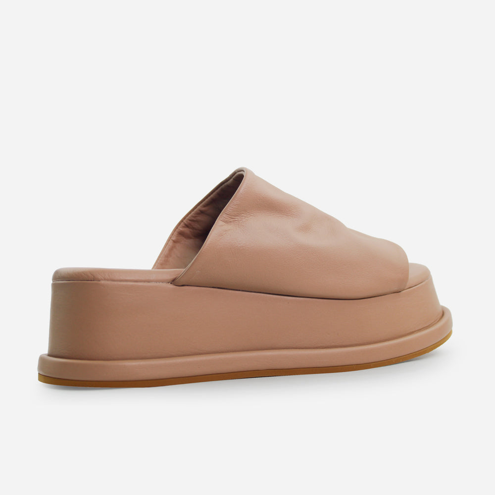 Sandalia flatform raquel de cuero para mujer - Almendra