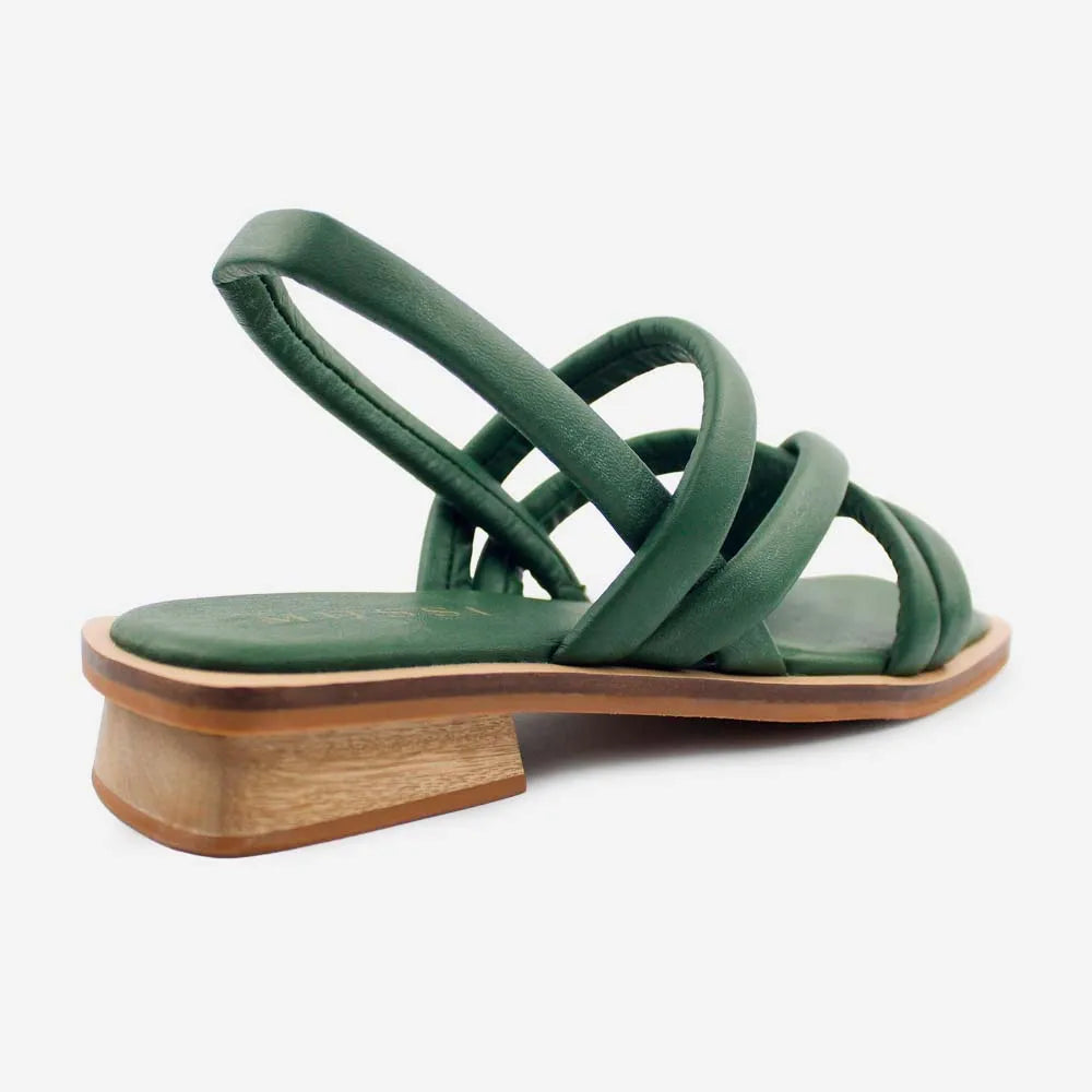 Sandalia plana silvia de cuero para mujer - Verde