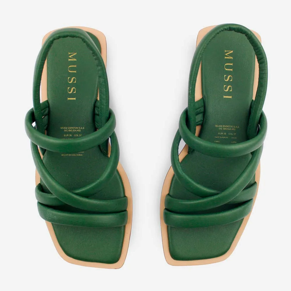 Sandalia plana silvia de cuero para mujer - Verde