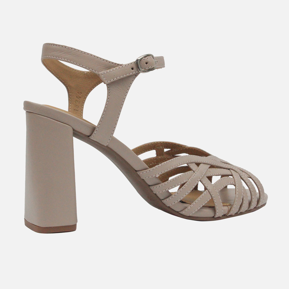 Sandalia tacon gia de cuero para mujer - Taupe