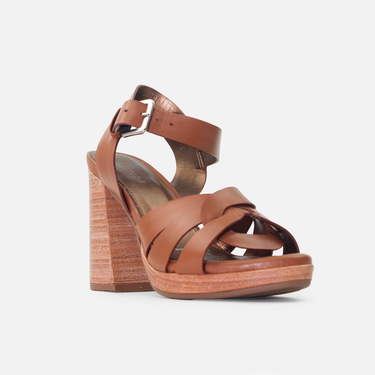 Sandalia tacon plataforma mía de cuero para mujer - Miel