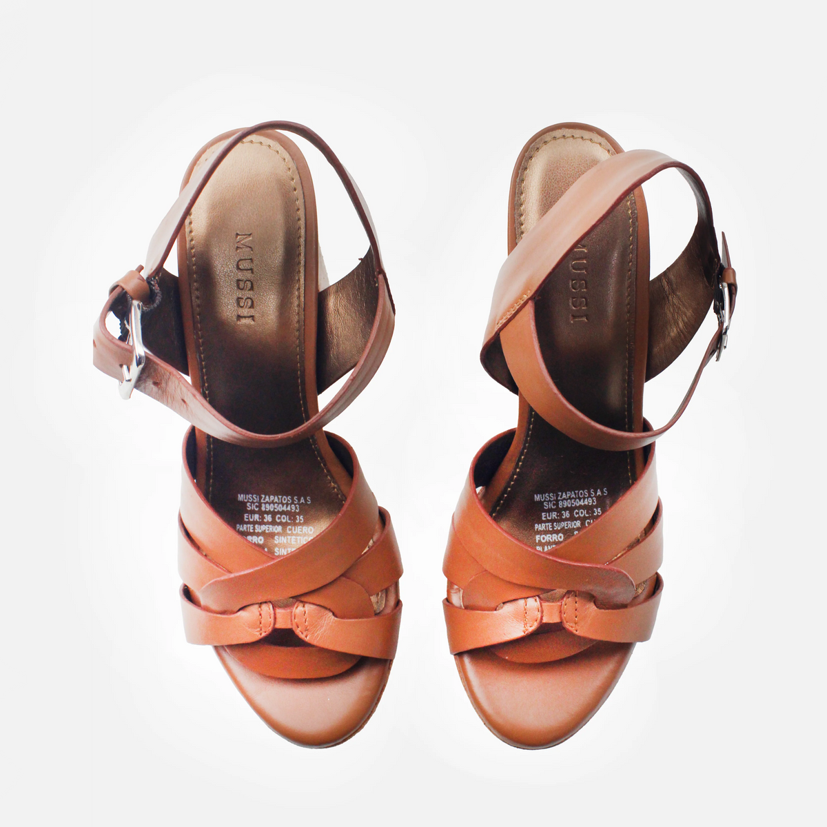 Sandalia tacon plataforma mía de cuero para mujer - Miel