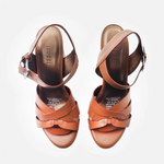 Sandalia tacon plataforma mía de cuero para mujer - Miel