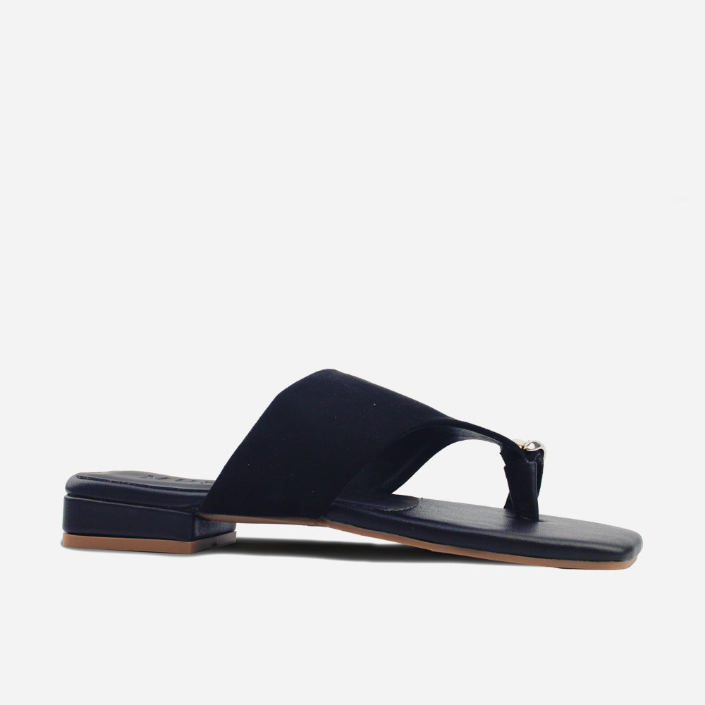 Sandalia plana perla de sintético para mujer - Negro