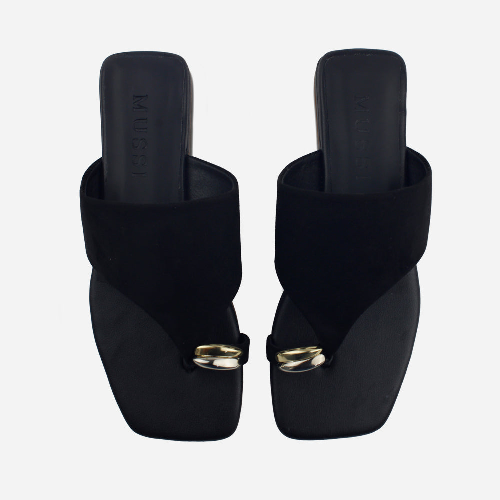 Sandalia plana perla de sintético para mujer - Negro