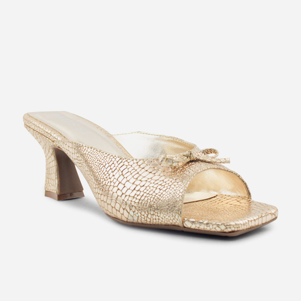 Sandalia tacon jaspe de cuero para mujer - Oro