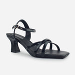 Sandalia tacon ambar de cuero para mujer - Negro