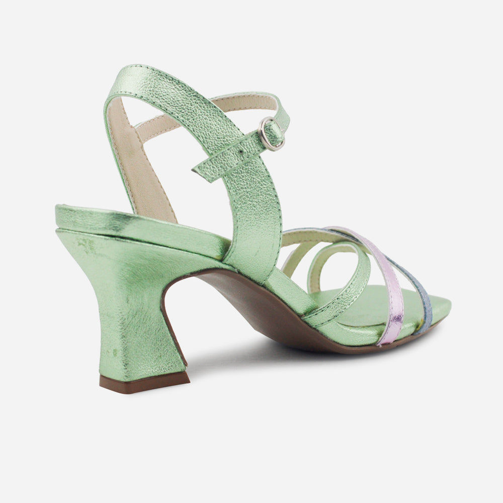 Sandalia tacon ambar de cuero para mujer - Verde