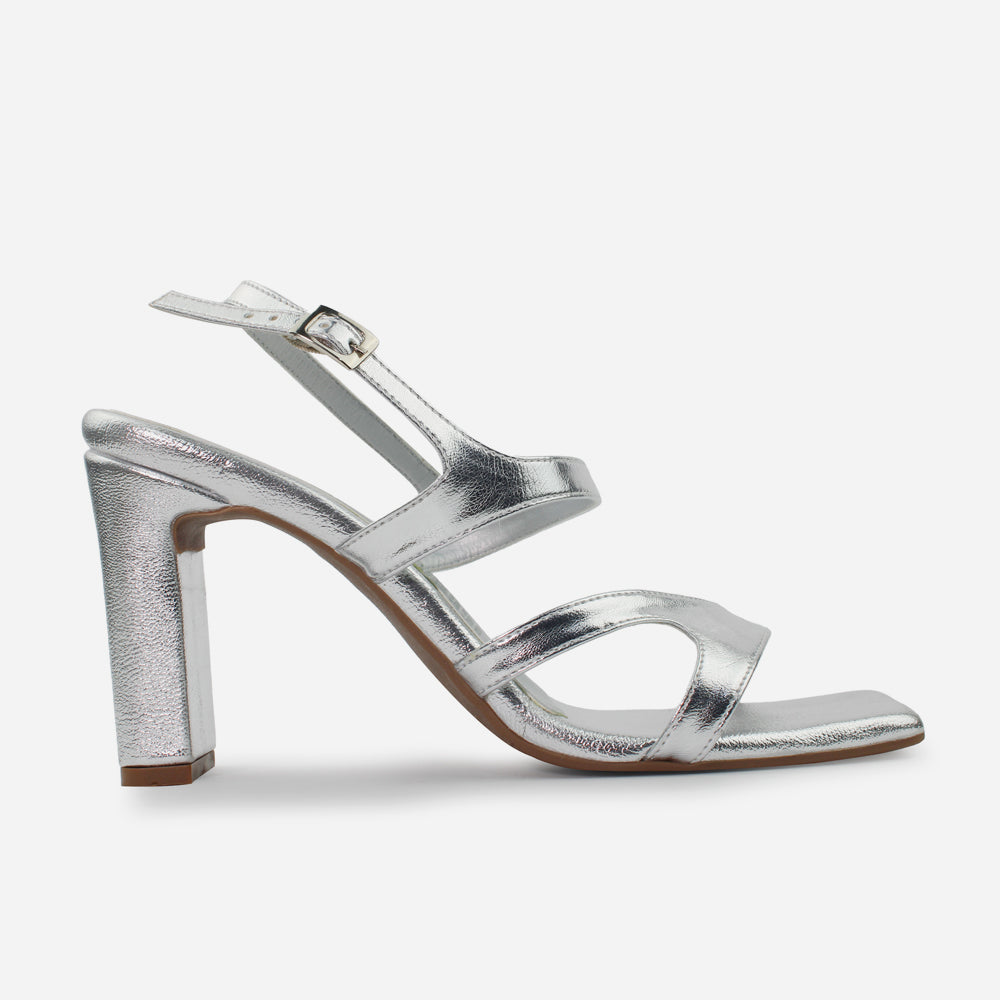 Sandalia tacon lurex de sintético para mujer - Plata