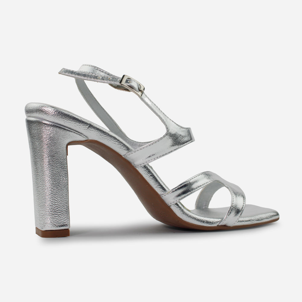 Sandalia tacon lurex de sintético para mujer - Plata