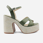 Sandalia tacon plataforma artemisa de cuero para mujer - Verde