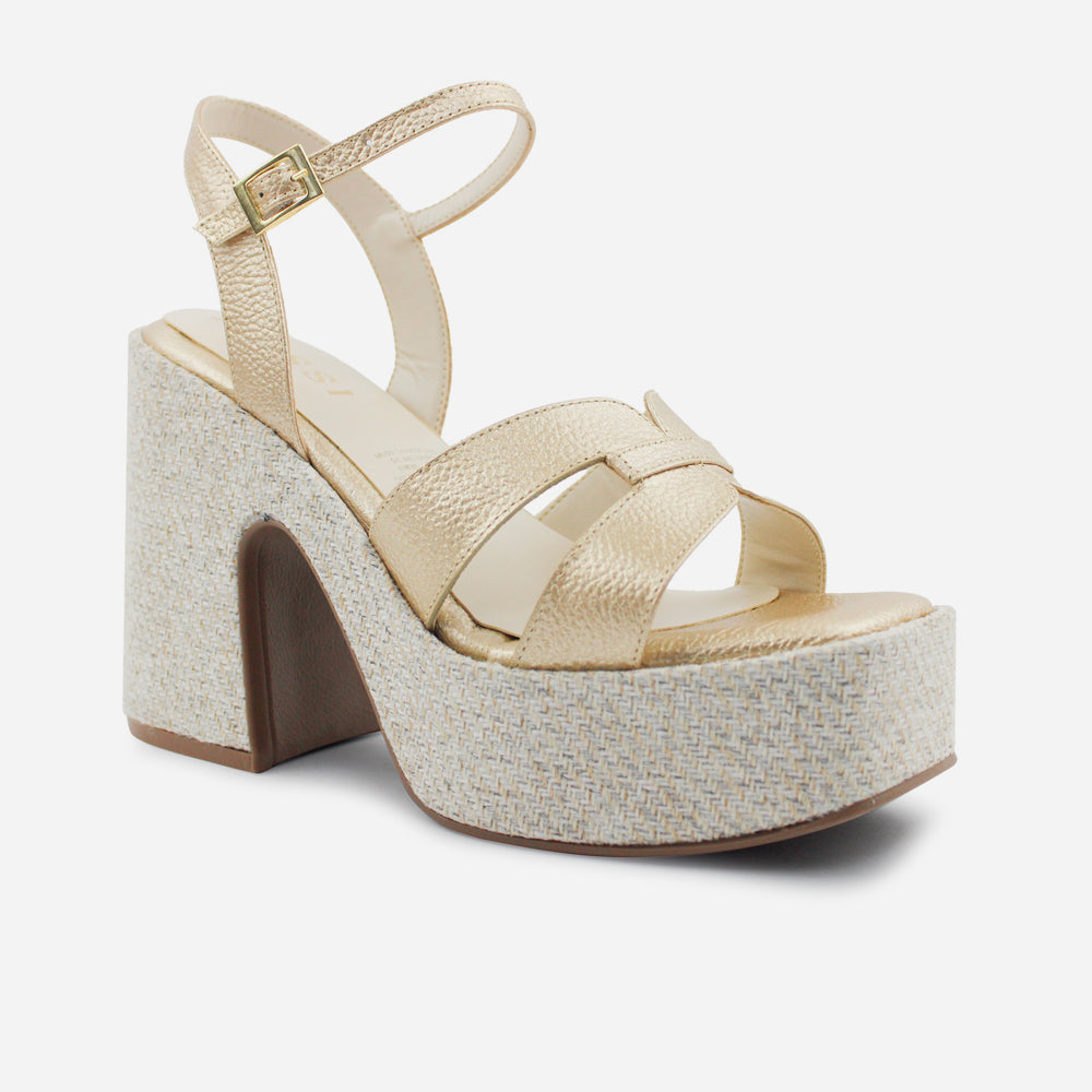 Sandalia tacon plataforma artemisa de cuero para mujer - Oro