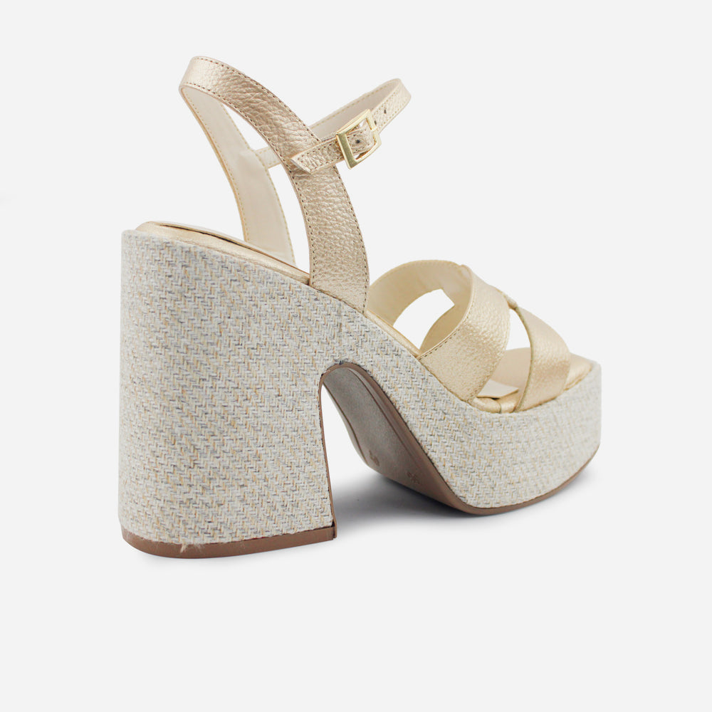 Sandalia tacon plataforma artemisa de cuero para mujer - Oro