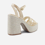 Sandalia tacon plataforma artemisa de cuero para mujer - Oro