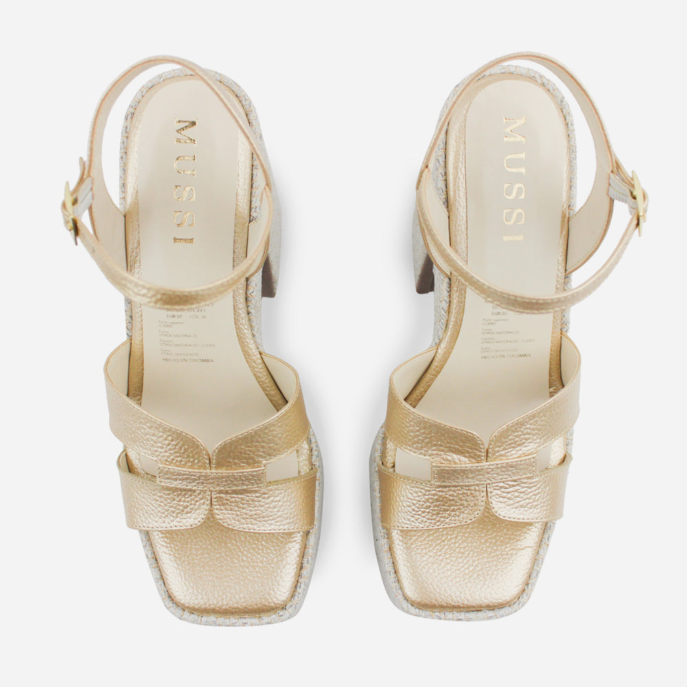 Sandalia tacon plataforma artemisa de cuero para mujer - Oro