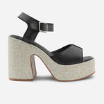 Sandalia tacon plataforma cerys de cuero para mujer - Negro