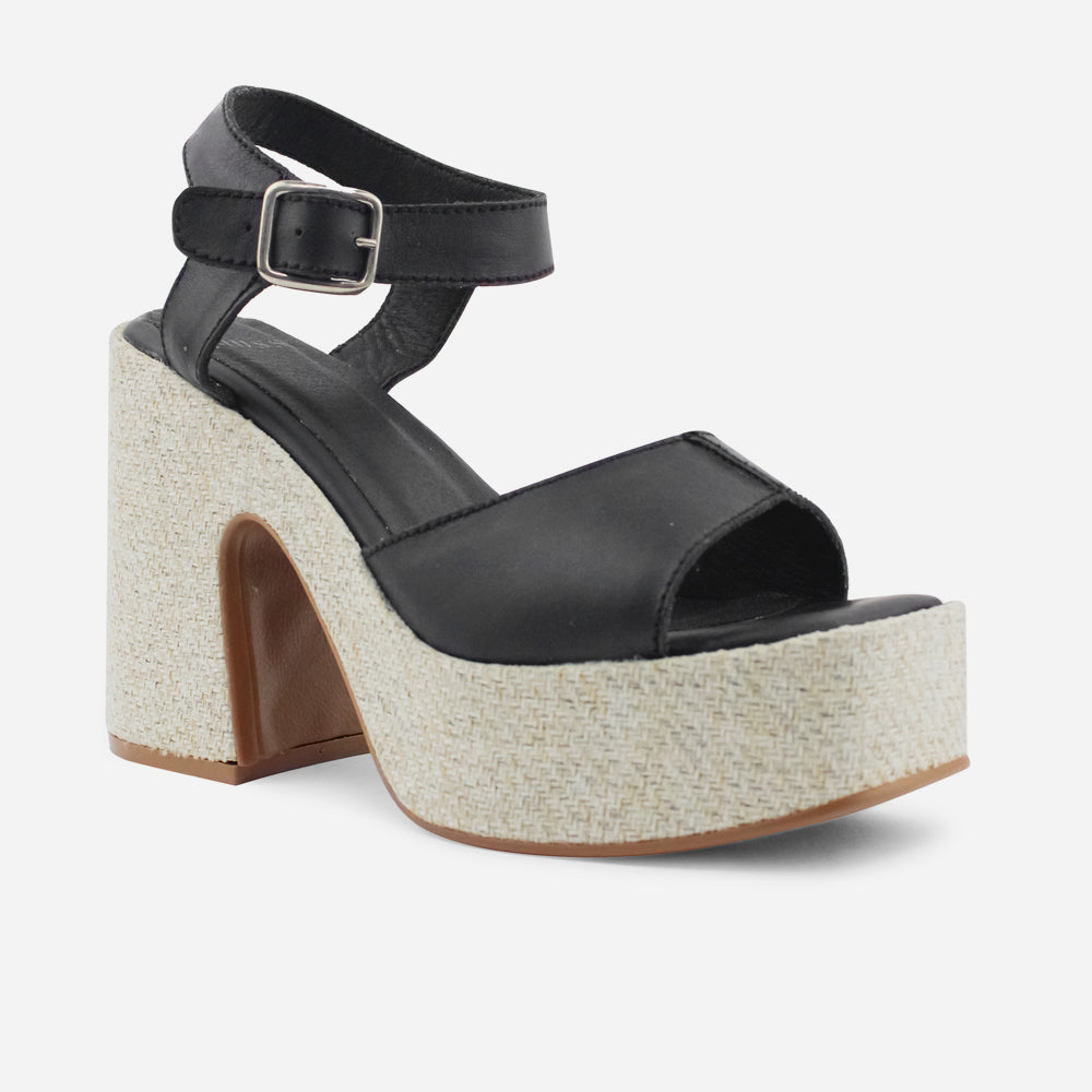Sandalia tacon plataforma cerys de cuero para mujer - Negro