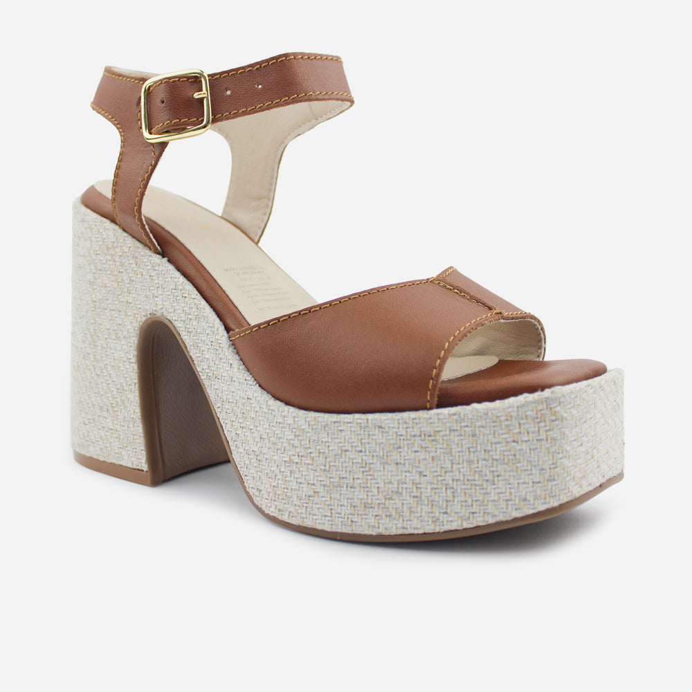 Sandalia tacon plataforma cerys de cuero para mujer - Miel