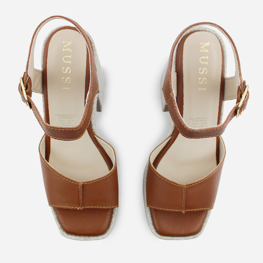 Sandalia tacon plataforma cerys de cuero para mujer - Miel