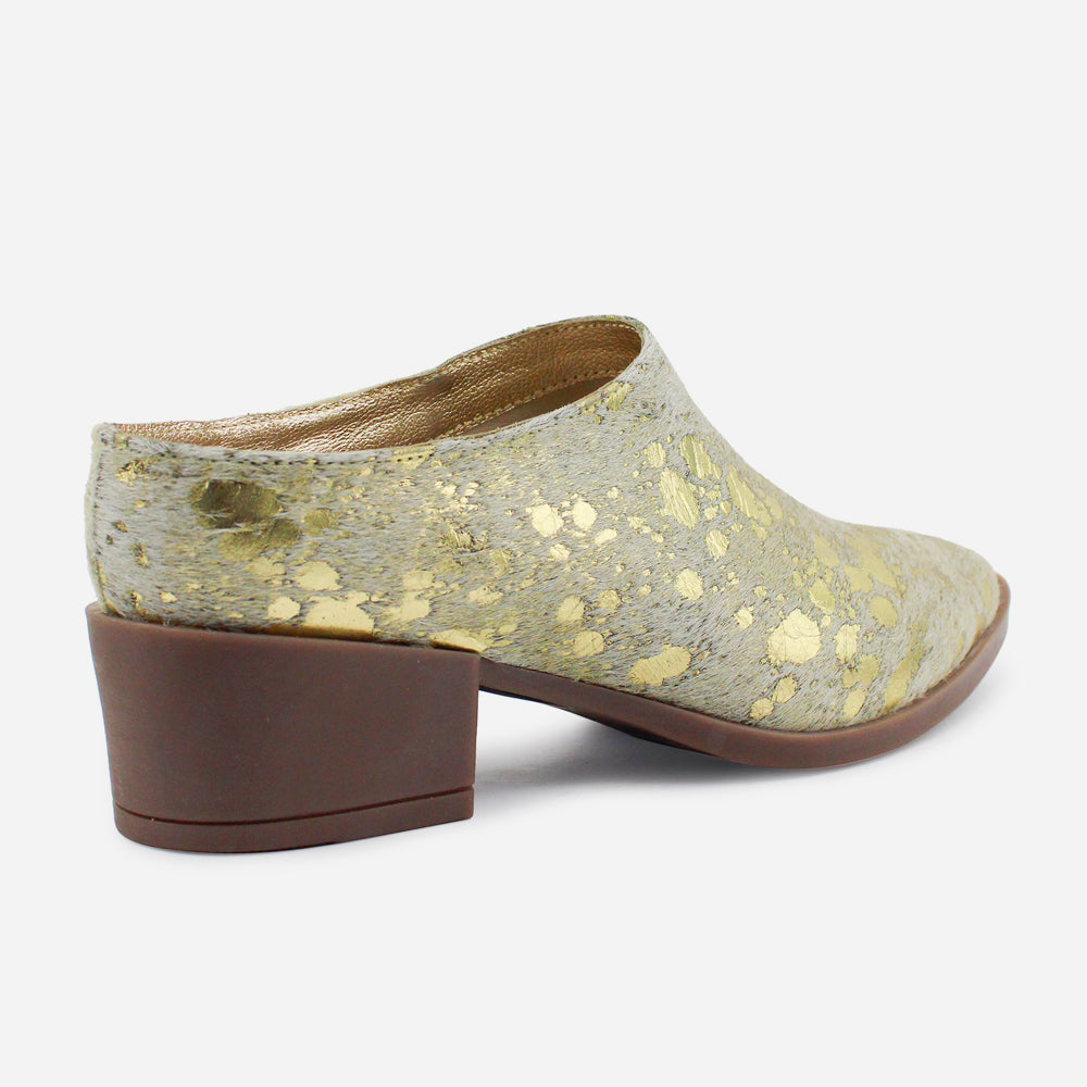 Zueco tacon deka de cuero carnaza para mujer - Oro