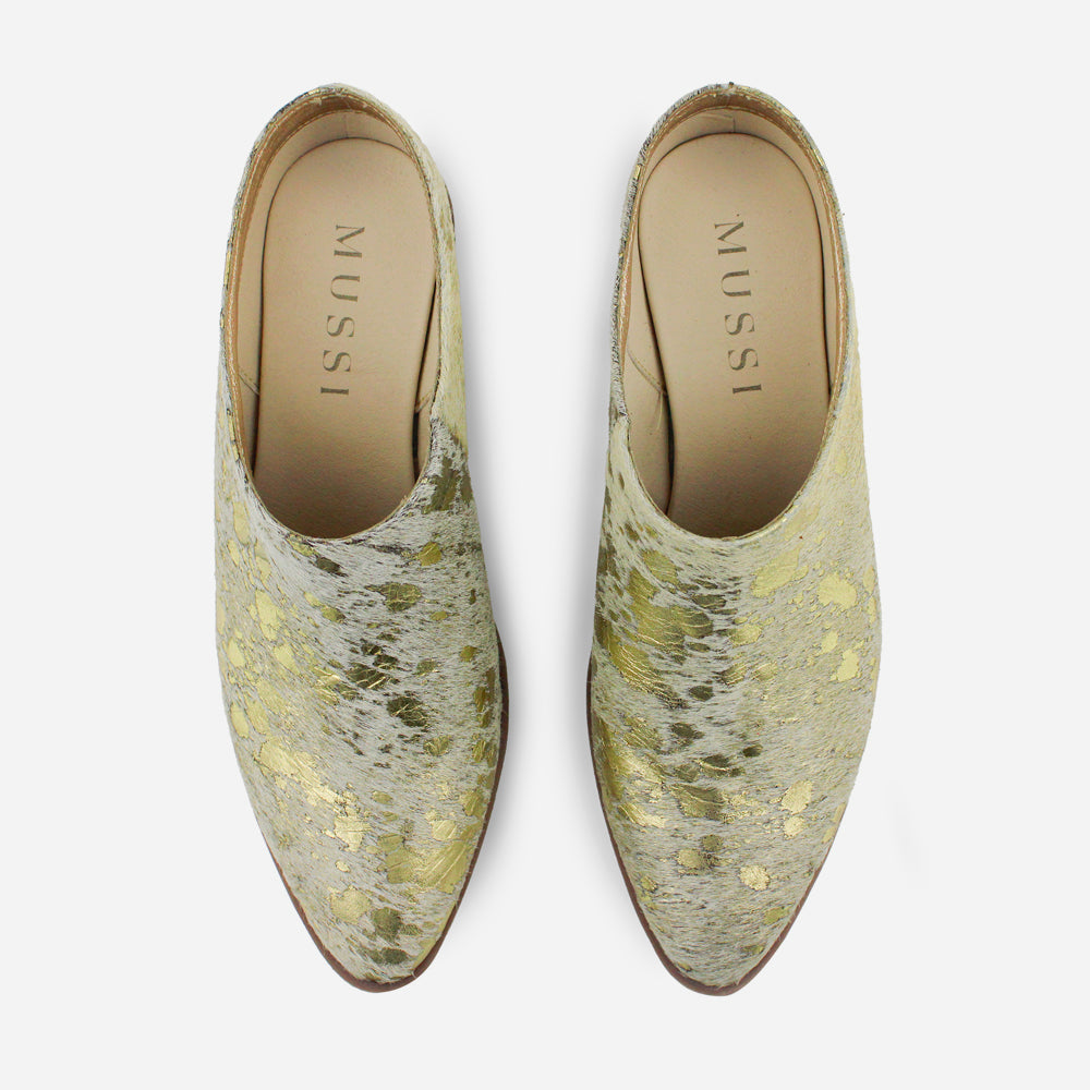 Zueco tacon deka de cuero carnaza para mujer - Oro