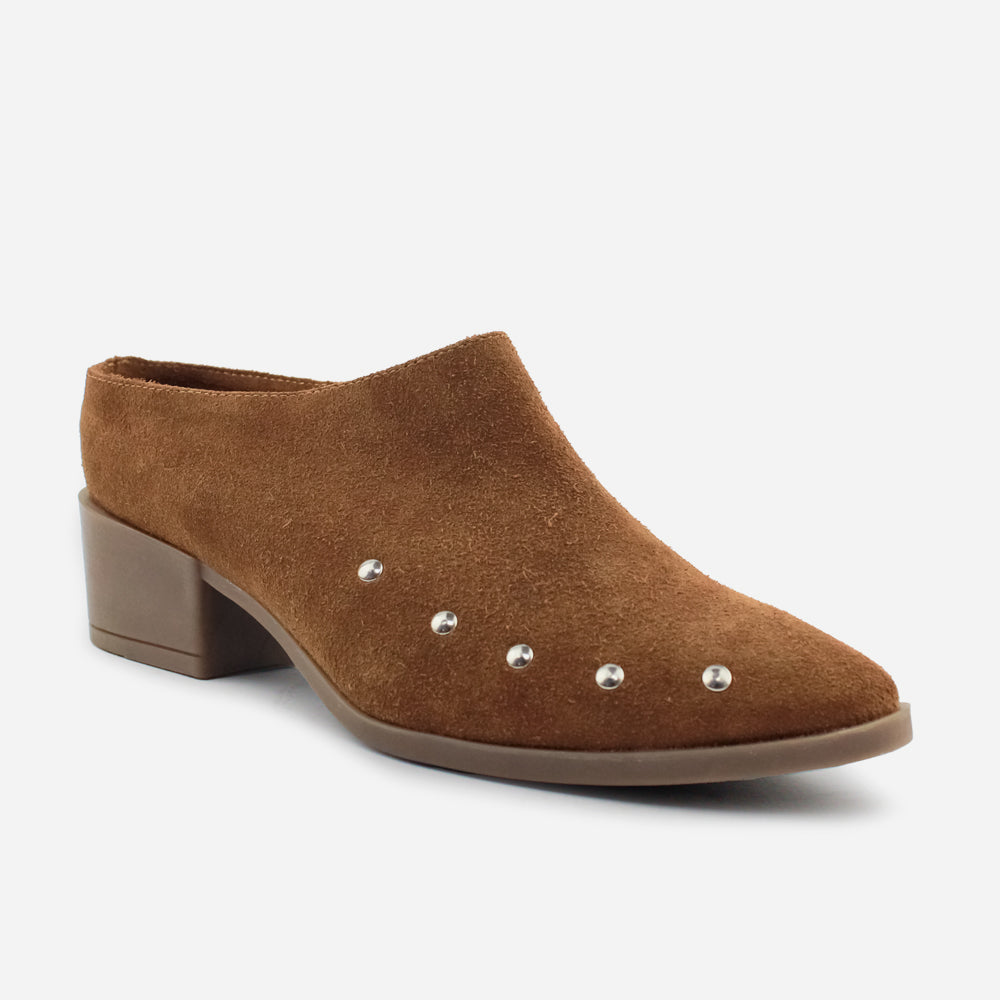 Zueco tacon matilda de cuero carnaza para mujer - Miel