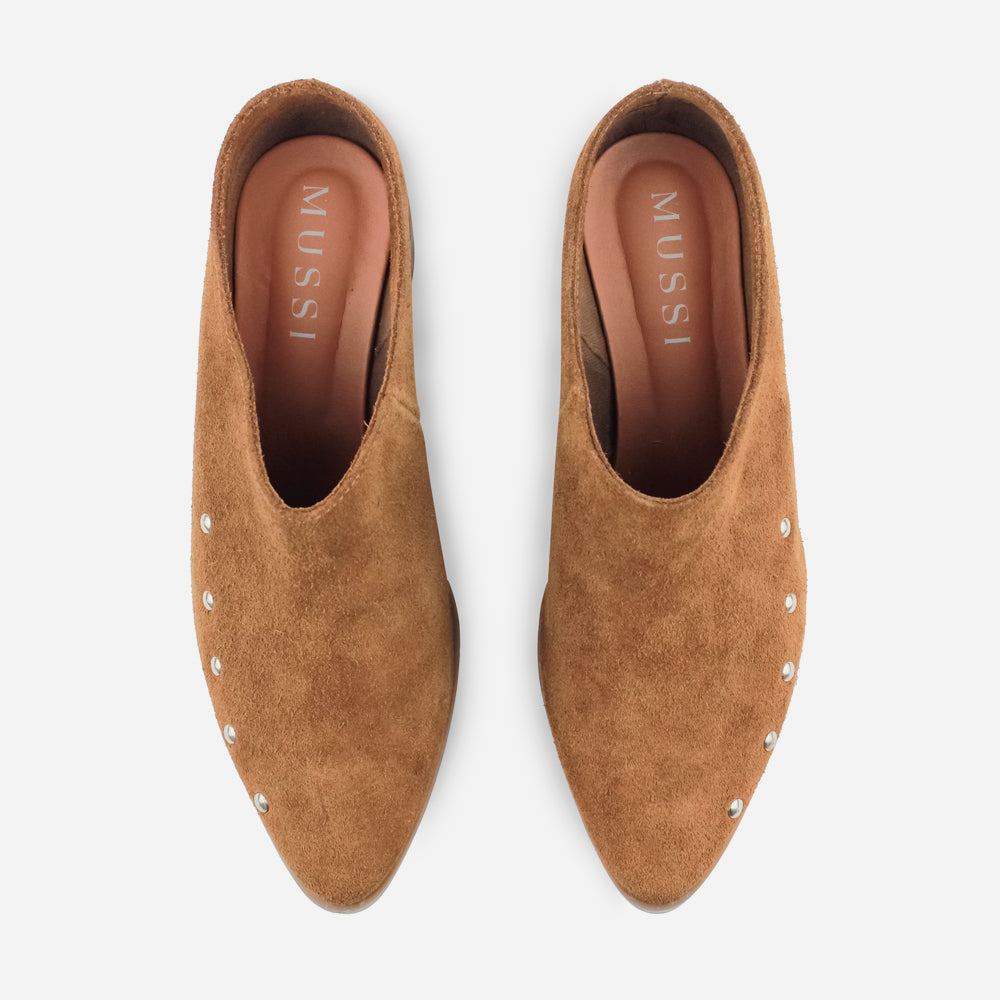 Zueco tacon matilda de cuero carnaza para mujer - Miel