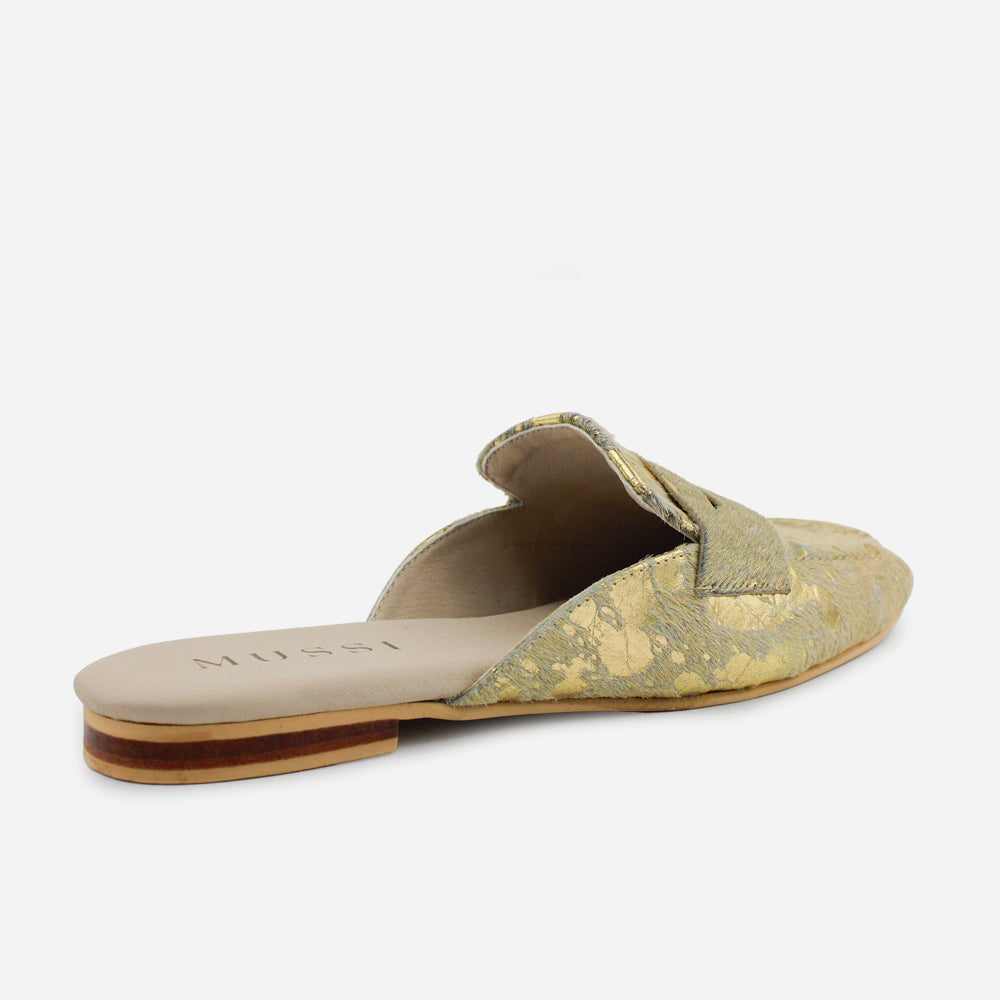 Zueco plano seraphina de cuero para mujer - Oro