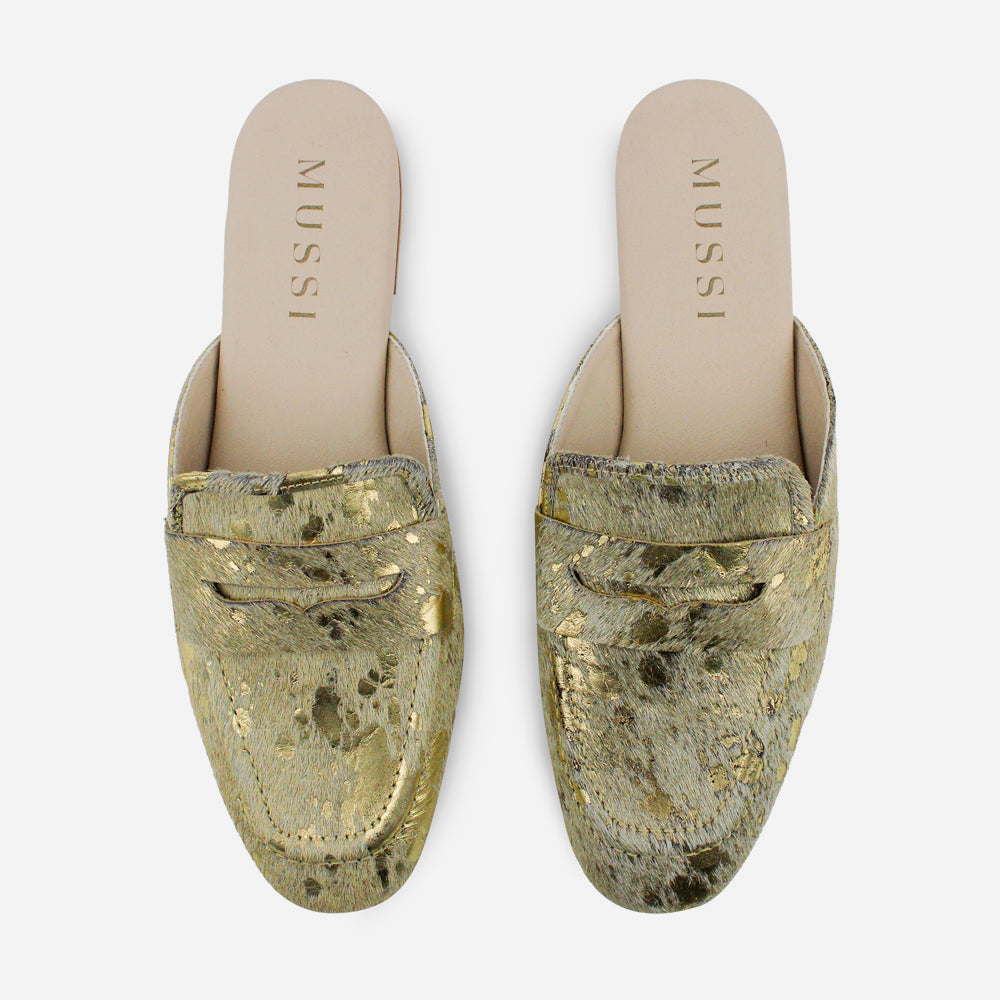 Zueco plano seraphina de cuero para mujer - Oro