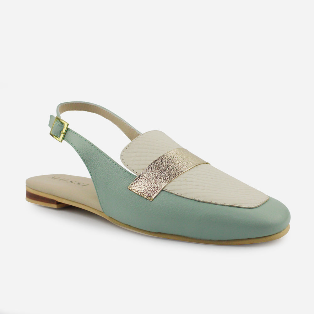 Baleta destalonada darsy de cuero para mujer - Verde