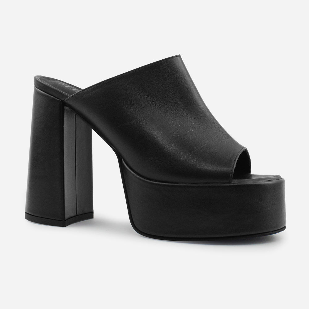 Sandalia tacon plataforma alyssa de cuero para mujer - Negro