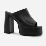 Sandalia tacon plataforma alyssa de cuero para mujer - Negro