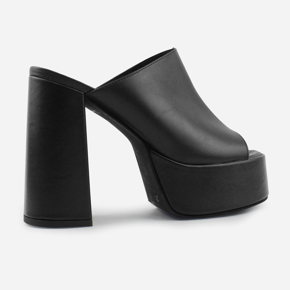 Sandalia tacon plataforma alyssa de cuero para mujer - Negro