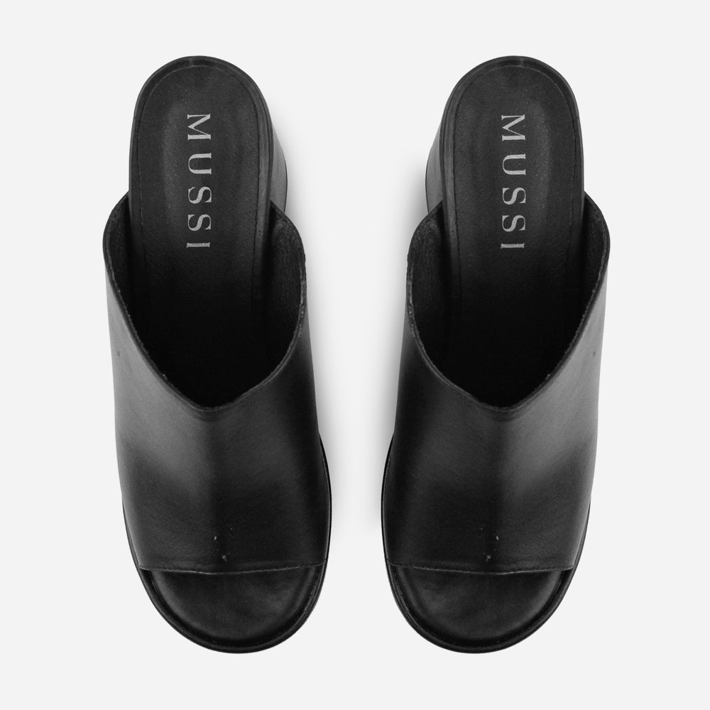 Sandalia tacon plataforma alyssa de cuero para mujer - Negro