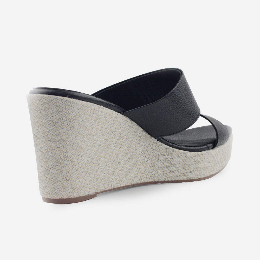 Sandalia plataforma meredith de cuero para mujer - Negro
