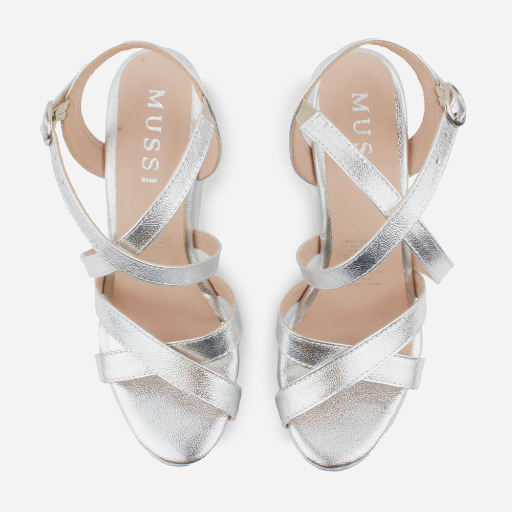Sandalia plataforma mady de cuero para mujer - Plata
