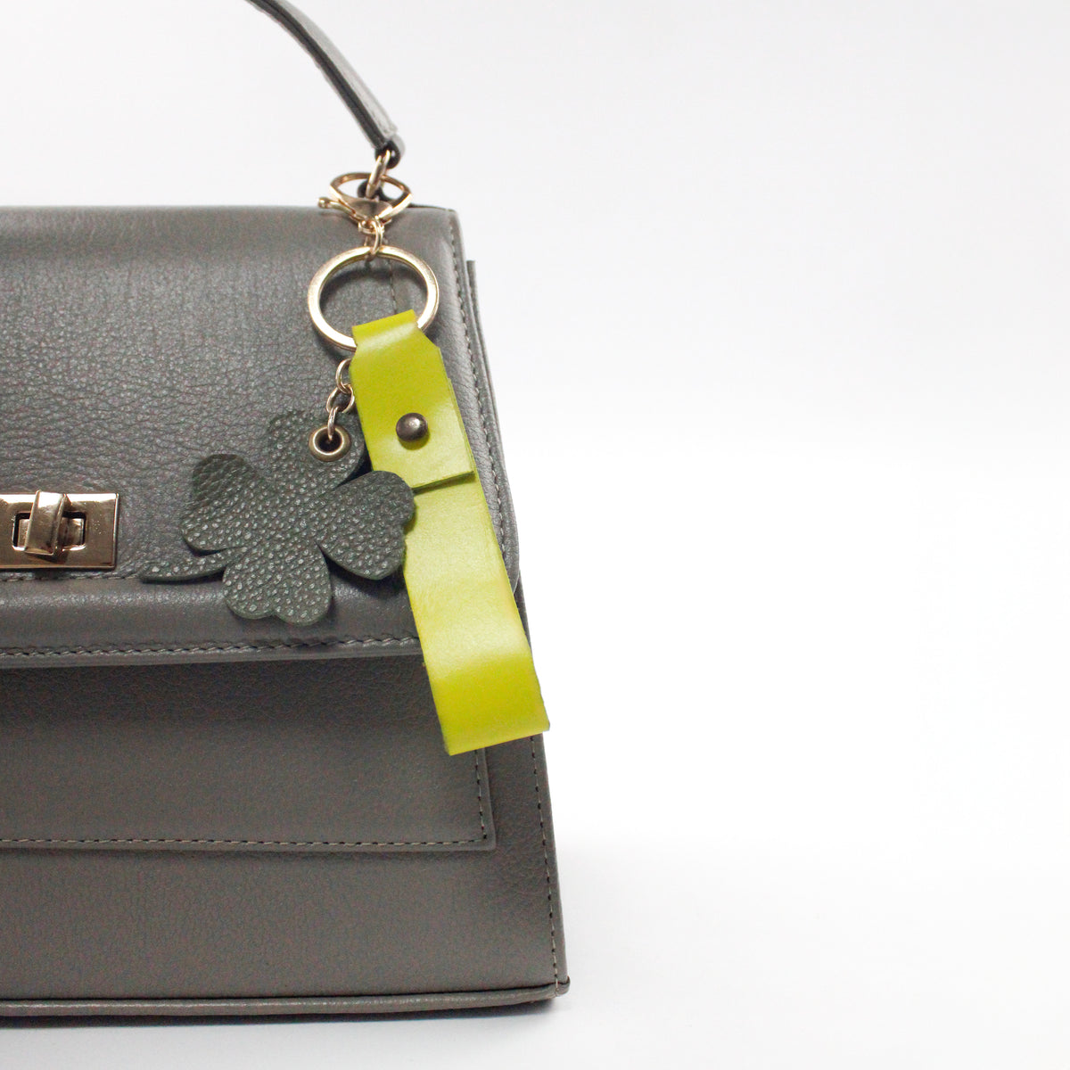 Llavero Trébol de cuero para mujer - Verde