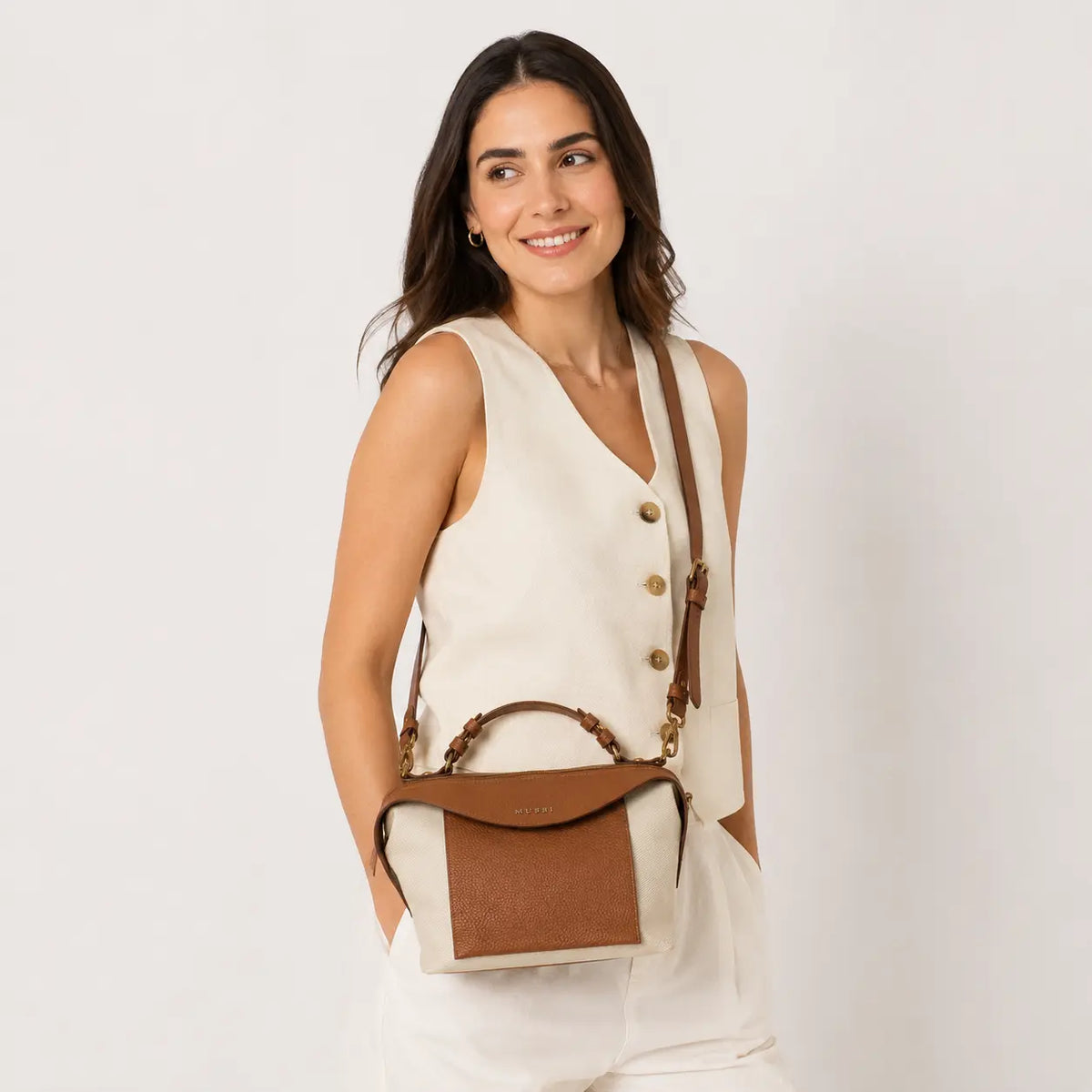 Bolso manos libres emily de cuero para mujer - Miel