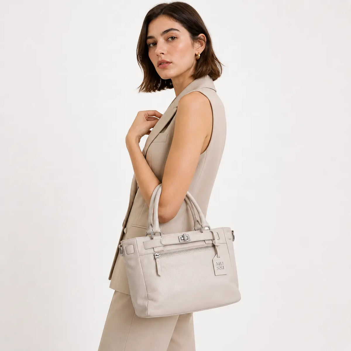 Cartera solya de cuero para mujer - Hueso