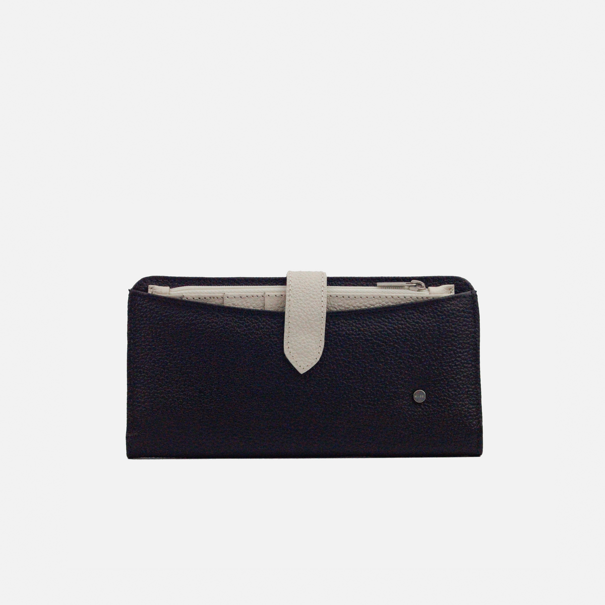 Billetera primavera de cuero para mujer - Negro