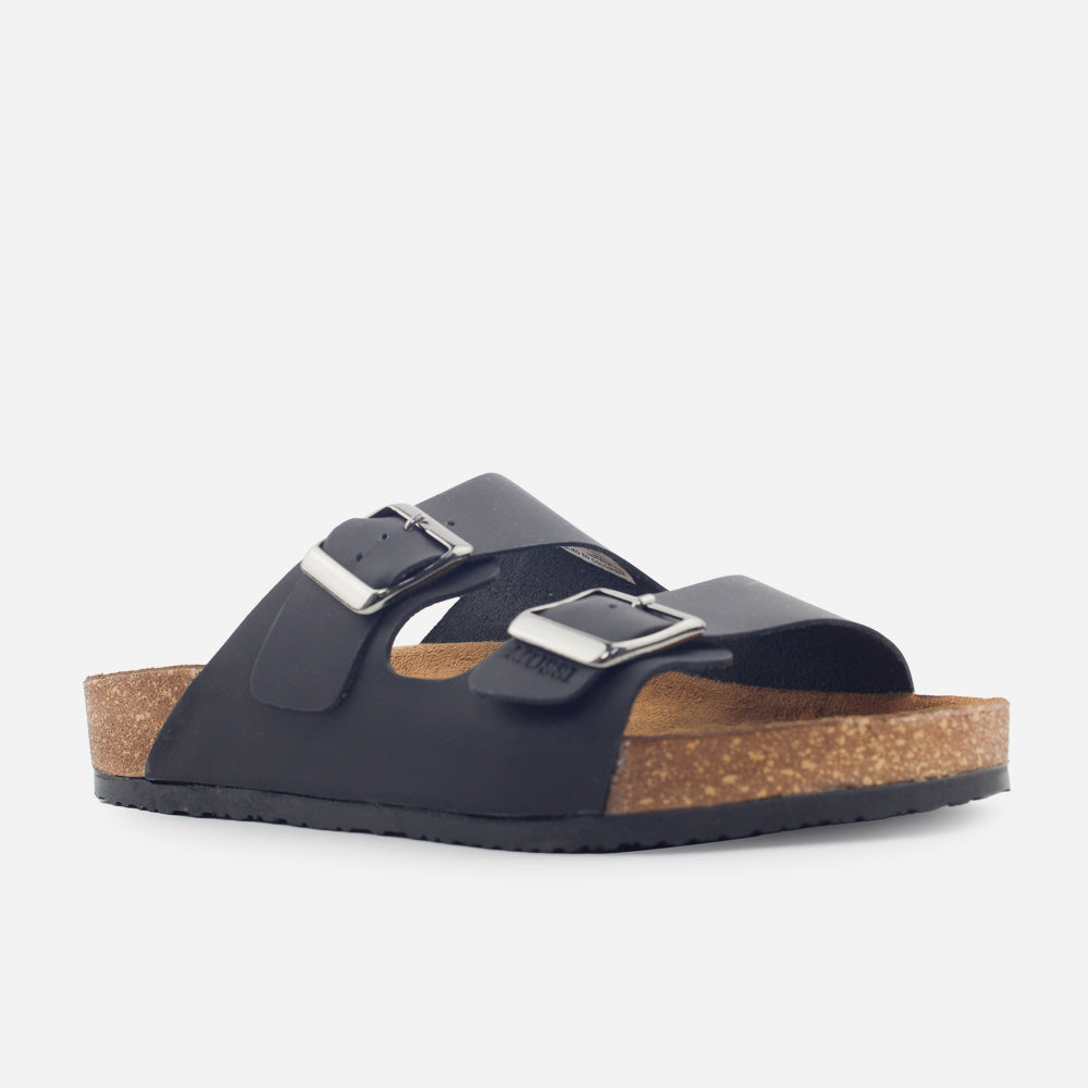 Sandalia plana marco de cuero para hombre - Negro