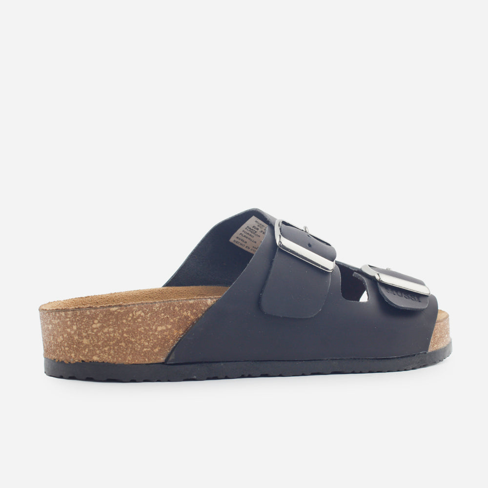 Sandalia plana marco de cuero para hombre - Negro