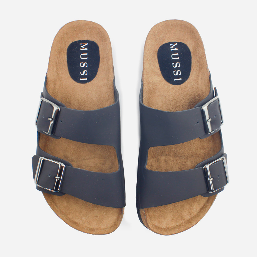 Sandalia plana marco de cuero para hombre - Negro