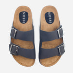 Sandalia plana marco de cuero para hombre - Negro