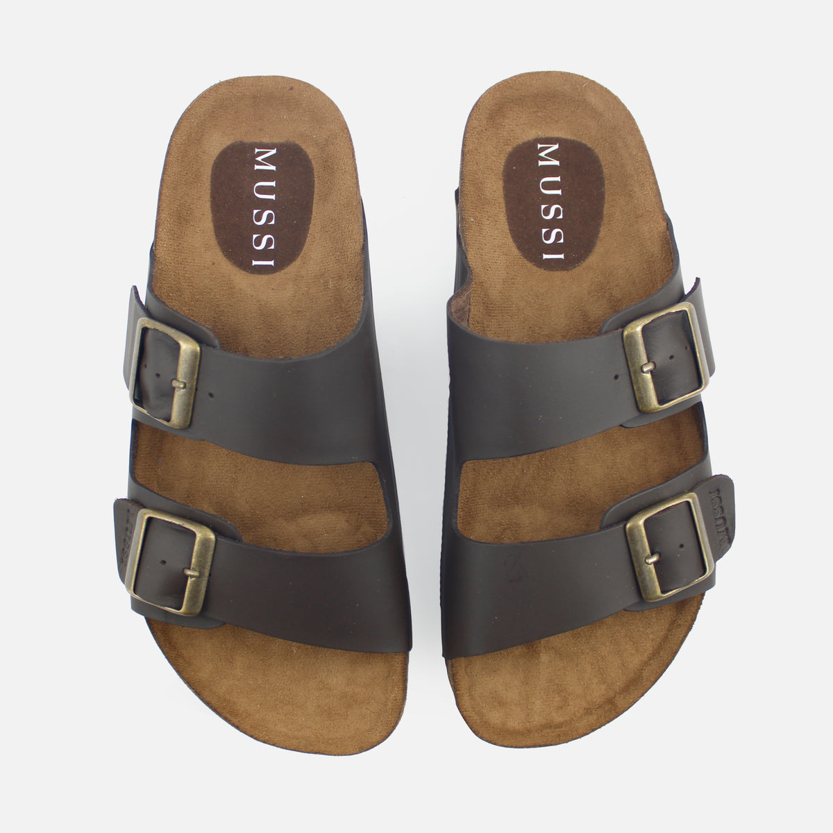 Sandalia plana marco de cuero para hombre - Café