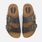 Sandalia plana marco de cuero para hombre - Café